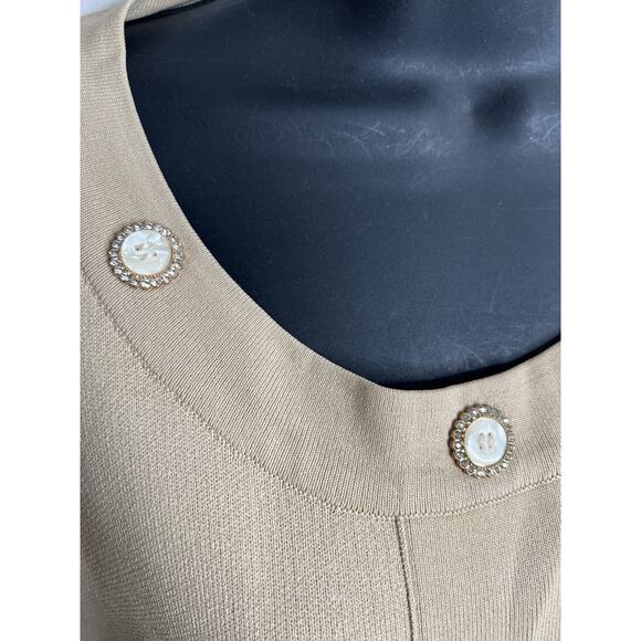 NWT Lily and Taylor Tan Spotted Dress Decorative Buttons Women’s Size Large - Picture 5 of 12